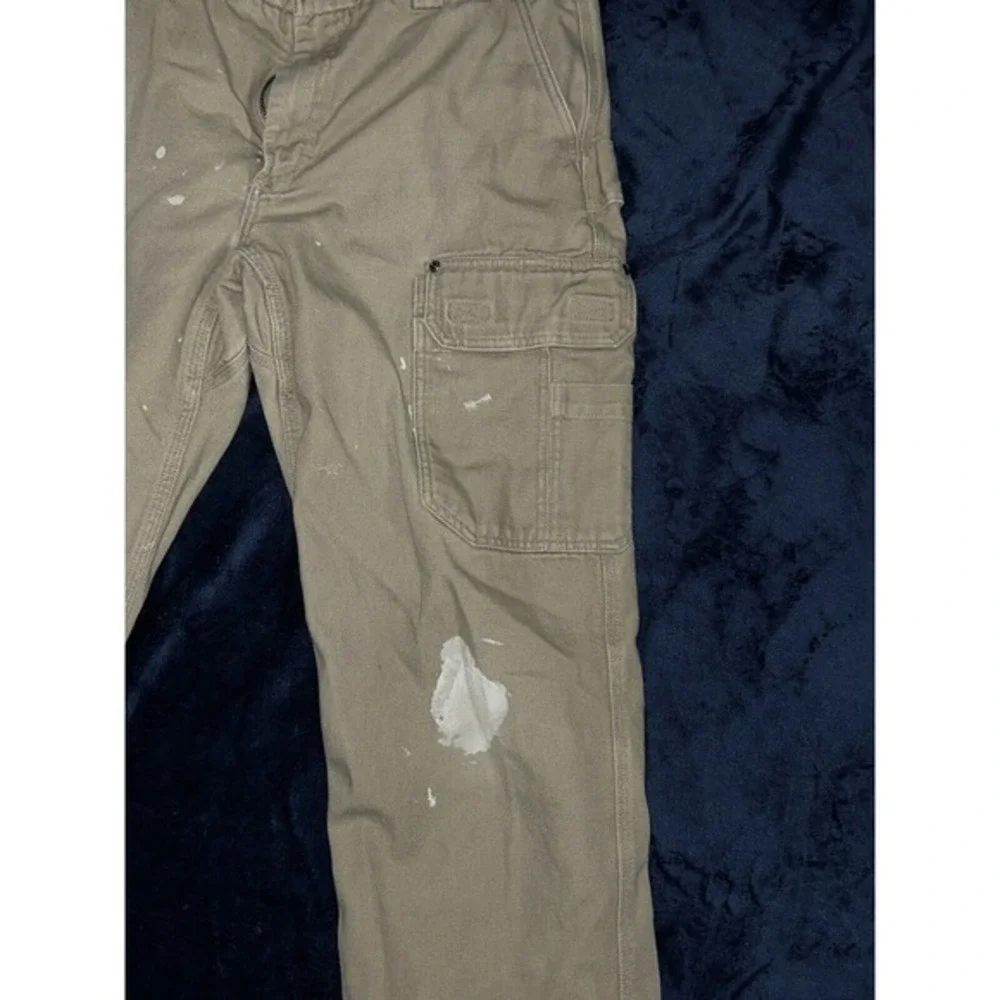 Duluth Trading Pants Mens 37x34 Beige‎ Khaki Cargo Thick Canvas Pockets Workwear
